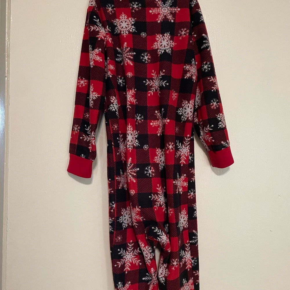Red and Black Plaid Onesie with Snowflake Pattern